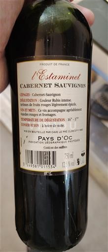 Languedoc y Rosellón País de Oc L'Estaminet Cabernet Sauvignon Sin añada