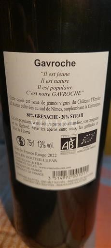 Vallée du Rhône Costières-de-nîmes Château L'Ermite d'Auzan Gavroche 2022