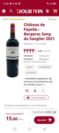 Sud-Ovest Bergerac Château Fayolle Sang du Sanglier 2021