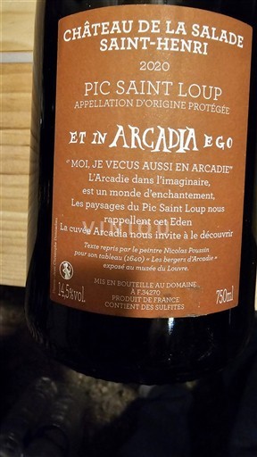 Langvedok Pic-saint-loup Domaine La Salade Saint Henri Et in Arcadia Ego 2020