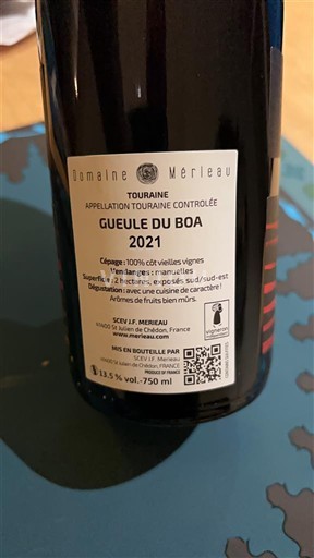Údolí Loiry Touraine Domaine Méreau Gueule du Boa 2021