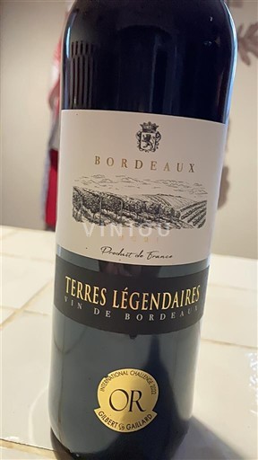 Vin Rouge sec Terres Légendaires 2021 France Bordeaux Vin de France