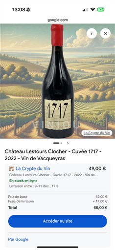 Rhône-dalen Vacqueyras Château Lestours Clocher 1717 2022