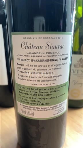 Bordeaux Lalande-de-pomerol Château Siaurac 2016