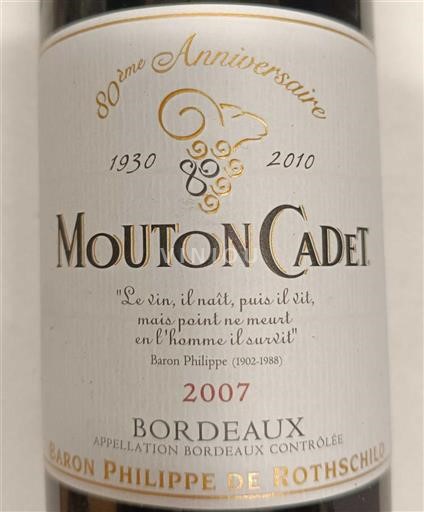 Vinos Rouge sec Mouton Cadet Baron Philippe de Rothschild 2007 Francia Burdeos Bordeaux AOC