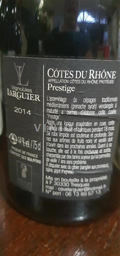 Rona dolina Côtes-du-Rhône Vignobles Larguier Prestige 2014