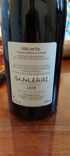 Vallée de la Loire Sancerre Domaine Anthony Girard 2018
