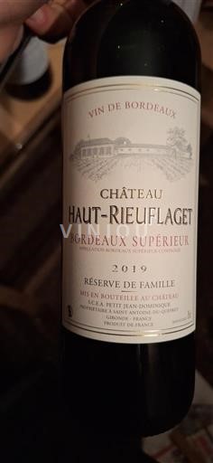 Bordéus Bordeaux Superior Château Haut-Rieuflaget Réserve de Famille 2019