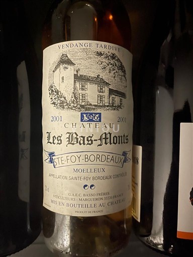 Bordeaux Sainte-Foy-Bordeaux Château Les Bas-Monts Vendange Tardive 2001