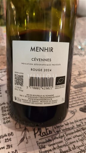 Víno Rouge sec Menhir Domaine L'Arbousier 2024 Francie Languedoc a Roussillon Cévennes IGP