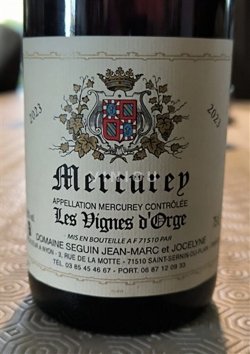 Burgundsko Mercurey Domaine Seguin Jean-Marc Jocelyne Les Vignes d'Orge 2023