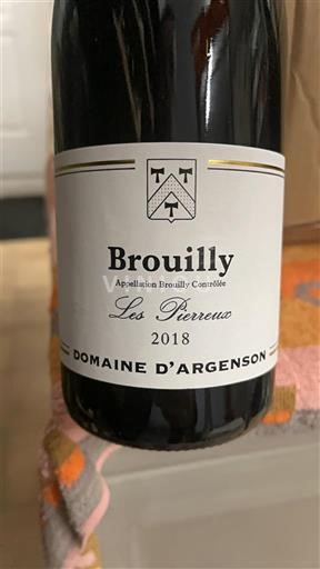 Wijnen Rouge sec Les Pierreux Domaine Argenson 2018 Frankrijk Beaujolais Brouilly AOC
