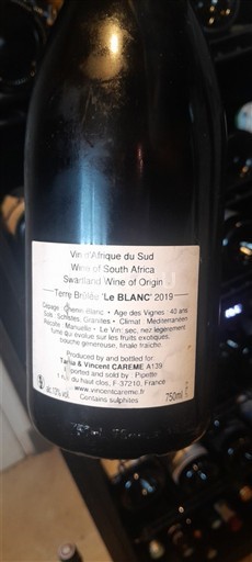 Région côtière Swartland Tarika & Vincent CAREME Terre Brûlée 2019