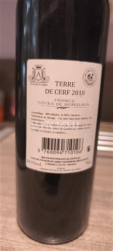 Bordeaux Francs Côtes de Bordeaux Terre de Cerf 2018