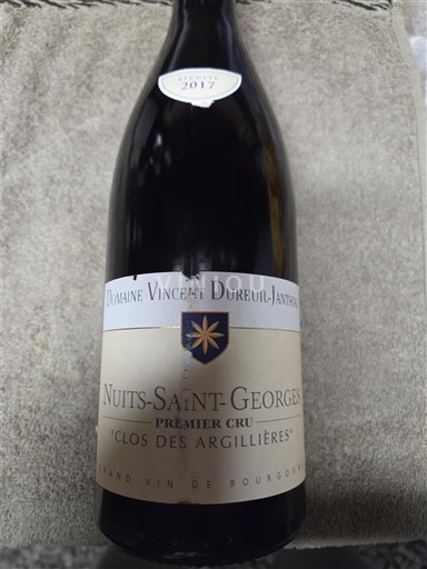 Burgundi Nuits-saint-georges Premier Cru Domaine Vincent Dureuil-Janthial Clos des Argillières 2017