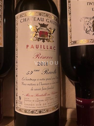 Bordeaux Pauillac Château Gaudin Réserve 2018