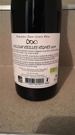 Roussillon Côtes du Roussillon Villages Domaine Jean-Louis Vera Cailloux Vieilles Vignes 2019