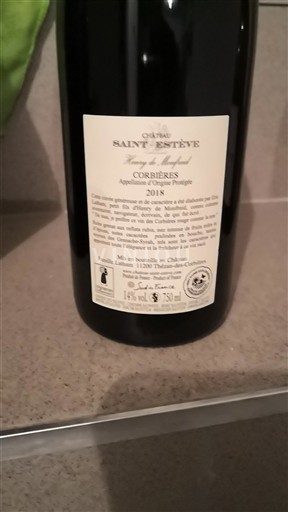 Languedoc Corbières Château Saint-Estève Terroir de Garrique 2018