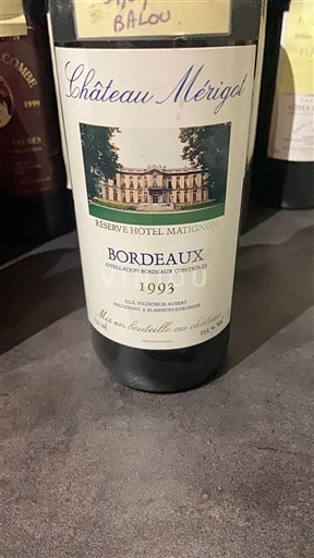 Bordeaux Château Merigot Réserve Hôtel Matignon 1993