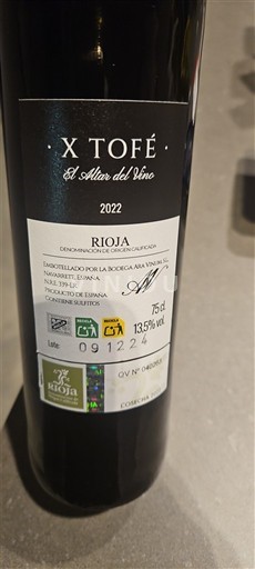 La Rioja Rioja X Tofé El Altar del Vino 2022