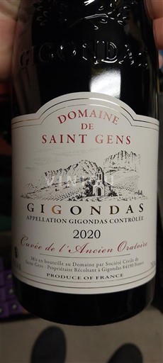 Rhônen laakso Gigondas Domaine Saint Gens de l'Ancien Oratoire 2020