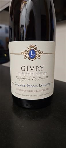Burgundi Givry Domaine Pascal Lemonde Vin préféré du Roi Henri IV 2018
