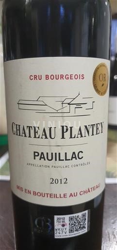 Bordeaux Pauillac Cru Bourgeois Château Plantey 2012