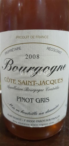 Burgundi Bourgogne Alain Vignot Côte Saint-Jacques 2008