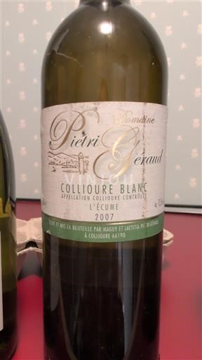 Roussillon Collioure Domaine Pietri-Géraud L'Écume 2007