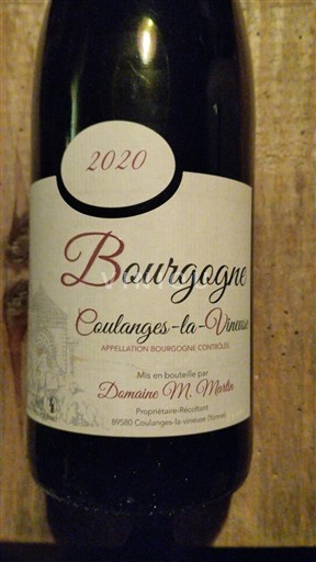 Bourgogne Bourgogne Coulanges-la-Vineuse Domaine M. Martin 2020