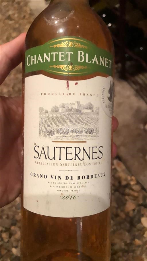 Burdeos Sauternes Chantet Blanet 2010