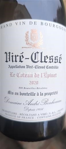 Bourgogne Viré-clessé Domaine André Bonhomme Le Coteau de l'Épinet 2020