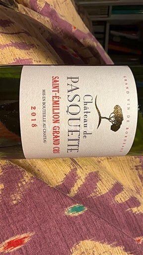 Bordeaux Saint-Émilion Grand Cru Grand Cru Château Pasquette 2018