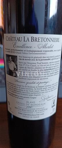 Bordeaux Blaye-Côtes-de-Bordeaux Château La Bretonnière Excellence Merlot 2016