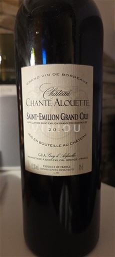 Burdeos Saint-Émilion Gran Cru Grand Cru Château Chante Alouette 2014