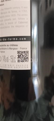 Bordeaux Margaux Grand Cru Château Marquis de Terme 2015