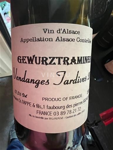 Alsace Vendanges Tardives Domaine Ch. TAPPE & fils Gewurztraminer Vendanges Tardives 2018