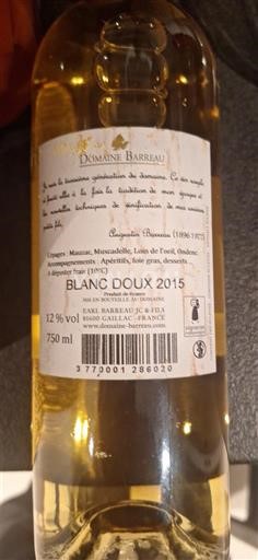 Sud-Ouest Gaillac Domaine Barreau 2015