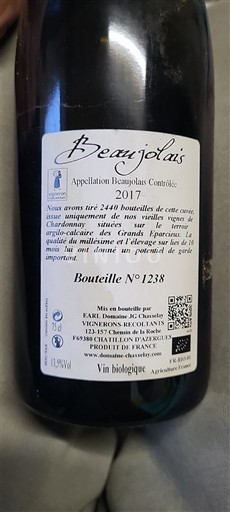 Beaujolais Domaine JG Chasselay Éparcieux Blanc 2017