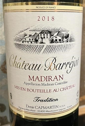 Lounais-Ranska Madiran Château Barréjat Tradition 2018