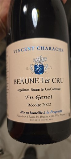 Vin Rouge sec En Genêt Vincent Charache 2022 France Bourgogne Beaune AOC Premier Cru