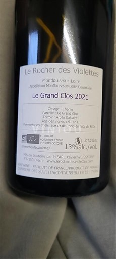 Loiredalen Montlouis-sur-Loire Le Rocher des Violettes Le Grand Clos 2021