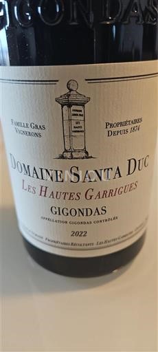 Rhône Valley Gigondas Domaine Santa Duc Les Hautes Garrigues 2022
