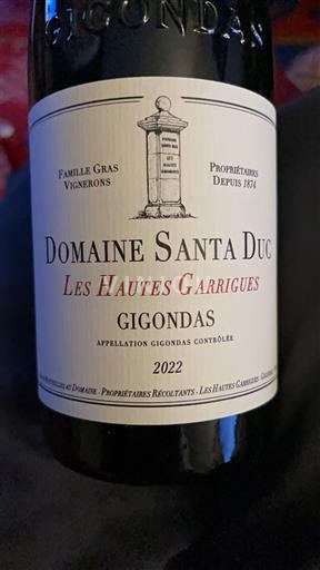 Rhônen laakso Gigondas Domaine Santa Duc Les Hautes Garrigues 2022