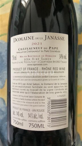 Vallée du Rhône Châteauneuf-du-pape Domaine La Janasse 2021