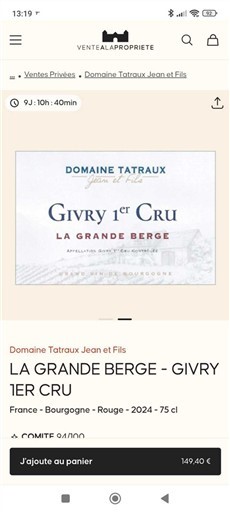 Burgundi Määrittelemätön Premier Cru Domaine Tatraux Jean et Fils La Grande Berge 2024