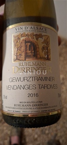 Alsace Vendanges Tardives Ruhlmann Dirringer Gewurztraminer Vendanges Tardives 2016