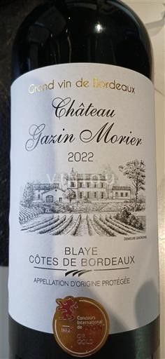 Bordeaux Blaye-Côtes-de-Bordeaux Château Gazin Morier 2022