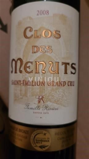 Burdeos Saint-Émilion Gran Cru Clos des Menuts 2008