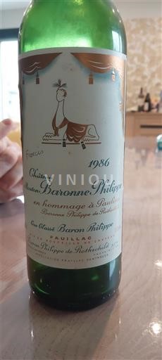Bordeaux Pauillac Grand Cru Château Mouton Baronne Philippe en hommage à Pauline 1986